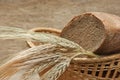 Rye bread and ears of corn in basket Royalty Free Stock Photo