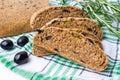 Rye bread with olives slices Royalty Free Stock Photo