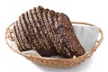 Rye bread, sliced in a bread basket, isolated, closeup. Royalty Free Stock Photo