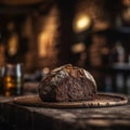 Rye Bread On Stone In Rustic Pub. Generative AI Royalty Free Stock Photo