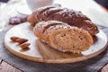 Rye bread with sunflower seeds, sesame and flax on wooden board Royalty Free Stock Photo