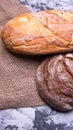 Rye bread,white bread on the table close-up,with space Royalty Free Stock Photo