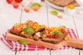 Rye bread withsweet  corn, basil and tomato. Royalty Free Stock Photo