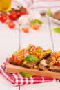 Rye bread withsweet  corn, basil and tomato. Royalty Free Stock Photo