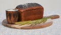 rye bread on a wooden tray with rye ears Royalty Free Stock Photo