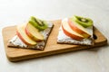 Rye Cripsbread with Cream Cheese, Apple Slices and Kiwi Fruit / Healthy Snacks Recipe