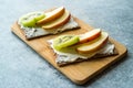 Rye Cripsbread with Cream Cheese, Apple Slices and Kiwi Fruit / Healthy Snacks Recipe