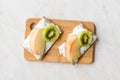 Rye Cripsbread with Cream Cheese, Apple Slices and Kiwi Fruit / Healthy Snacks Recipe