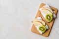 Rye Cripsbread with Cream Cheese, Apple Slices and Kiwi Fruit / Healthy Snacks Recipe