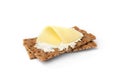 Rye crisp bread with cream cheese isolated on white background Royalty Free Stock Photo