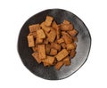 Rye Croutons, Brown Bread Rusks, Crispy Bread Cubes, Dry Rye Crouoton Crumbs, Brown Roasted Rusks Royalty Free Stock Photo