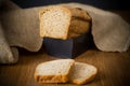 Rye homemade toaster bread in a metal form Royalty Free Stock Photo