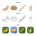 Rye round bread, a croissant, a French loaf, a bag of bread.Bread set collection icons in cartoon,outline,flat style