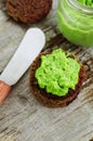 Rye toasts with green peas pate