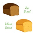 Rye, wheat bread, whole grain loaf, bakery, pastry. Cartoon style. Vector Royalty Free Stock Photo