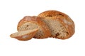 Rye and wheat bread loaf and slices isolated transparent png