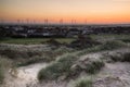 Rye wind farm viewed from Camber Sands. Royalty Free Stock Photo