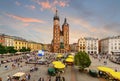 Rynek Glowny - The main square of Krakow in the evening.