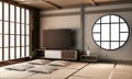 Interior Ryokan living room interior design on tatami mat floor.3D rendering Royalty Free Stock Photo