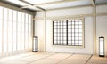 Ryokan Room empty zen very japanese style with tatami mat floor.3D rendering Royalty Free Stock Photo