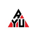 RYU triangle letter logo design with triangle shape. RYU triangle logo design monogram. RYU triangle vector logo template with red