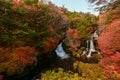 Ryuzu Falls with changing maple leaves Royalty Free Stock Photo