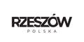 Rzeszow in the Poland emblem. The design features a geometric style, vector illustration with bold typography in a modern font.