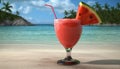 A Refreshing Watermelon Margarita Cocktail in a Tropical Paradise, Product Mockup, Illustartion, HD Photorealistic - Generative AI Royalty Free Stock Photo