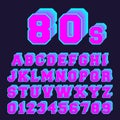 80s alphabet font design. Set of letters and numbers old video game style Royalty Free Stock Photo