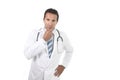 40s attractive male medicine doctor with stethoscope wearing medical gown in worried and stress Royalty Free Stock Photo