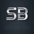 S and B - initials or silver logo. SB - Metallic 3d icon or logotype template. Design element with lineart option. Vector