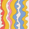 1960s background with liquid groovy lines. Vvintage style backdrop with pink, orange, purple and yellow retro stripes