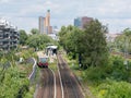 S-Bahn Train In Front of Potsdamer Platz Skyscrapers In Berlin, Germany Royalty Free Stock Photo