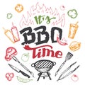 It's barbecue time hand drawn elements set