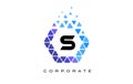S Blue Hexagon Letter Logo with Triangles. Royalty Free Stock Photo