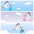 It's a Boy and Girl Stork Flying Banners Set