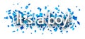 It`s a boy sign over blue cut out ribbon confetti background Royalty Free Stock Photo