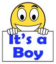 It's A Boy On Sign Shows Newborn Male Baby