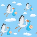 It's a Boy Stork Flying Seamless Pattern