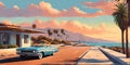 1960s California summer: minimalist car cruising coastal highway