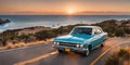 1960s California summer: vintage car cruising coastal highway