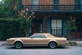 1970s Car Parked at an Elegant Southern Town House  in Savannah, Georgia Royalty Free Stock Photo