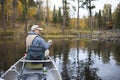 40s caucasian fisherman fishing on small lake in northern Minnesota during fall Royalty Free Stock Photo