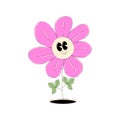 2000s character. Pink groovy character Flower with eyes and smile face. Sticker in retro y2k, 90s, 00s aesthetic. Vector Royalty Free Stock Photo