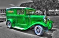 1930s classic American Ford Model A delivery van on a black and white background