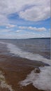 It`s clear and the wind is strong. Storm on the Volga River