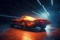 a 70s concept car running on a runway in space amazing beautiful lighting AI generated