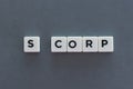 S Corp word made of square letter word on grey background