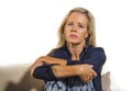40s depressed and anxious beautiful blonde woman suffering depre Royalty Free Stock Photo