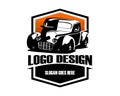 1940s Dodge Pickup logo vector illustration isolated on white background showing side view at dusk.